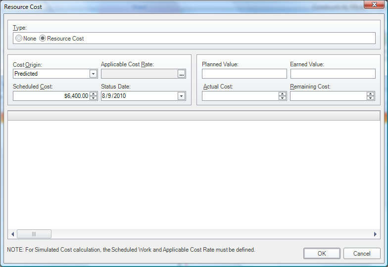 Resource Cost Dialog